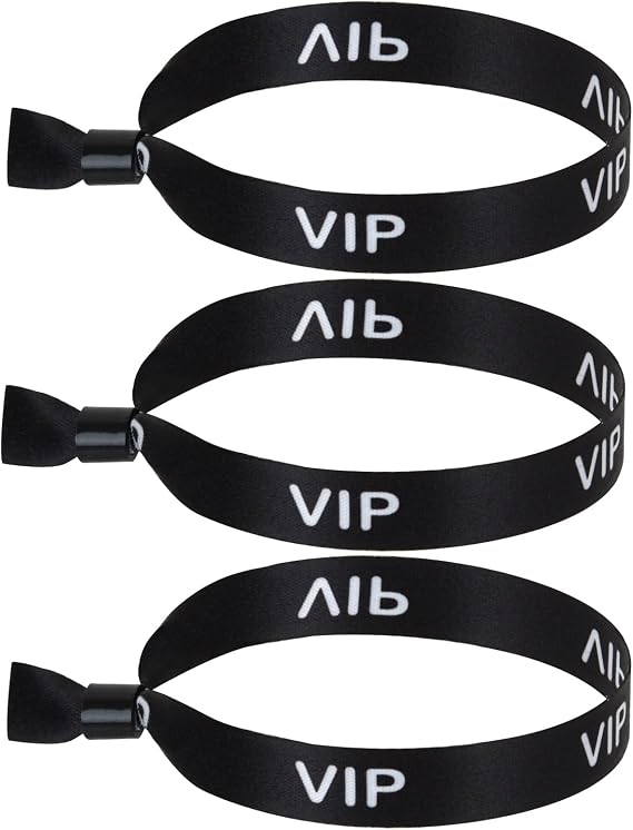 100 Pack VIP Wristbands for Events, Secure Tamper-Proof Cloth Identification Bracelets with One-Time Lock, Adjustable Heat Transfer Printed Entry Bands for Festivals and Parties,Black
