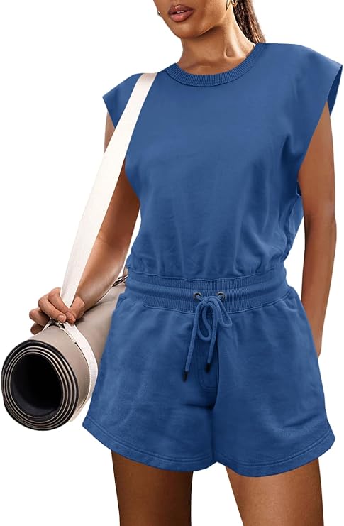 LAMISSCHE Womens Workout Romper with Pockets Sleeveless One Piece Short Jumpsuits Casual Open Back Onesie