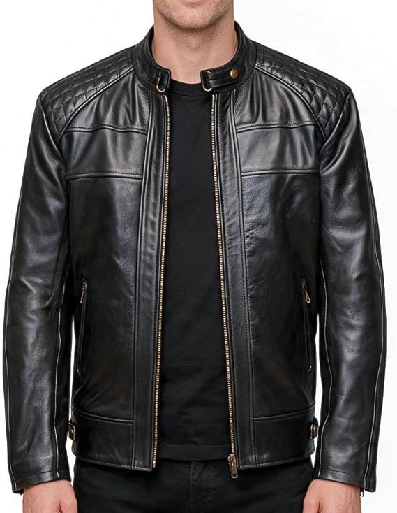 Mens Genuine Leather Jacket Cowhide Motorbike Motorcycle Moto-Jacket Real Leather Black/Brown