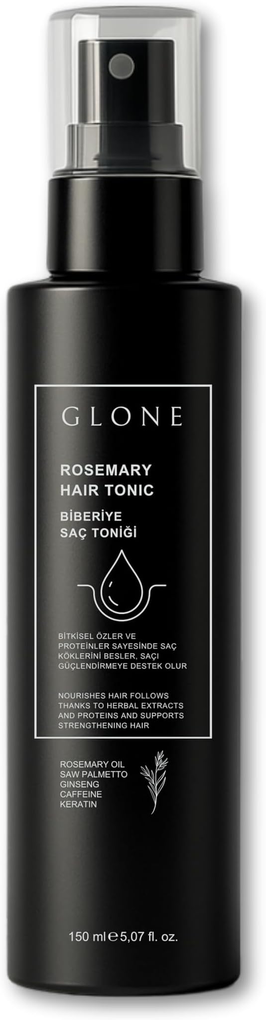 GLONE Dökülme Karşıtı Biberiye Saç Toniği - Saç Kökü Güçlendirici ve Sağlıklı Uzamaya Yardımcı, Keratin & Kafeinli Sprey, 150 ml
