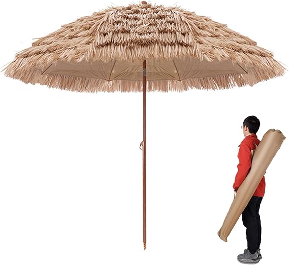 Hawaii Tiki Umbrella 5ft, 10ft Tiltable Tropical Outdoor Patio Garden Parasol, Outdoor Beach Umbrella with Carrying Bag, Portable Straw Sunshade