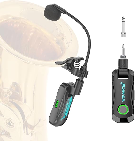 JOJOCY 2.4G Wireless Instrument Microphone System, Clip-On Professional Mic with Transmitter & Receiver, 100ft/30M Range for Saxophone, Trumpet, Trombone, Erhu and More