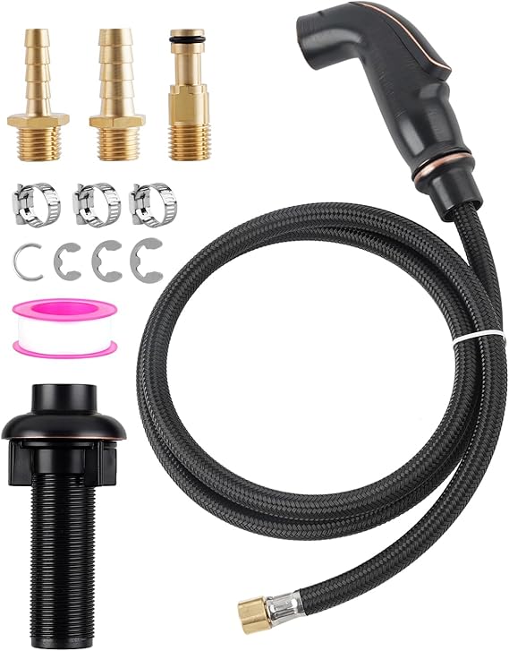 Universal Sink Spray Attachment with Braided Hose Set, Oil Rubbed Bronze | Kitchen Side Sprayer Head with Adapters Compatible with Moen/Delta Faucet Sprayer Replacement