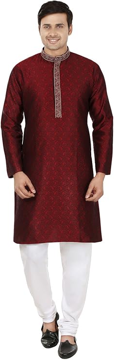 Maple Clothing Men's Kurta Pajama Poly Silk India Wedding Party Wear Apparel Guest Outfit