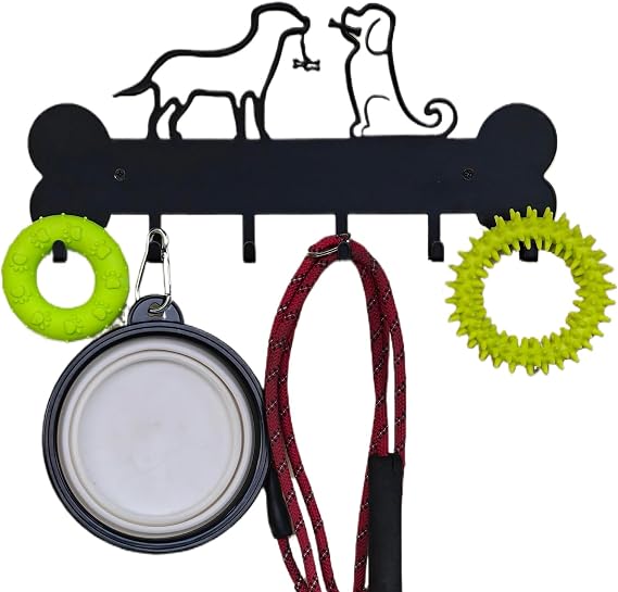 Dog Leash Holder Wall Mount, Dog Supply Organizer with 6 Hooks