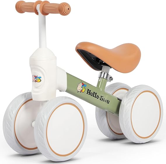 Hello-5ive Baby Balance Bike,Indoor Outdoor Toys Baby Ride On Bike No Pedals for 1-2 Year Old Boys Girls Kids Toddlers First Bike, Best Gift (green & brown)
