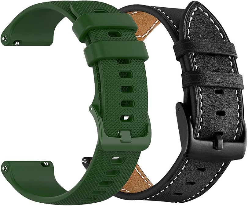 Compatible Bands for Amazfit GTS 4, GTS 4 Mini, Bip 3 - Silicone & Leather, 20mm, Women & Men Replacement Watch Straps