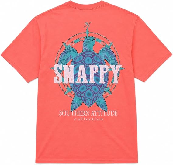 Southern Attitude Nautical Compass Snappy Turtle Heather Coral Short Sleeve T-Shirt