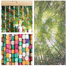 Bamboo Beaded Curtain for Doorways Handmade Door Beads Boho Beaded Room Doorway Curtain Natural Wood Divider for Closet Entrance Window Decor (Rainbow, 90190cm/3575in)