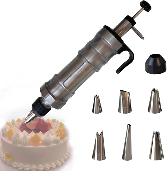 Dessert Decorating Piping Syringe Set Cake Decorating Tool | Cookie Gun Press, 6 Piping Icing Nozzles, For Baking, Cupcake, Deviled Eggs, Icing Decoration Gun, Frosting Piping Kit