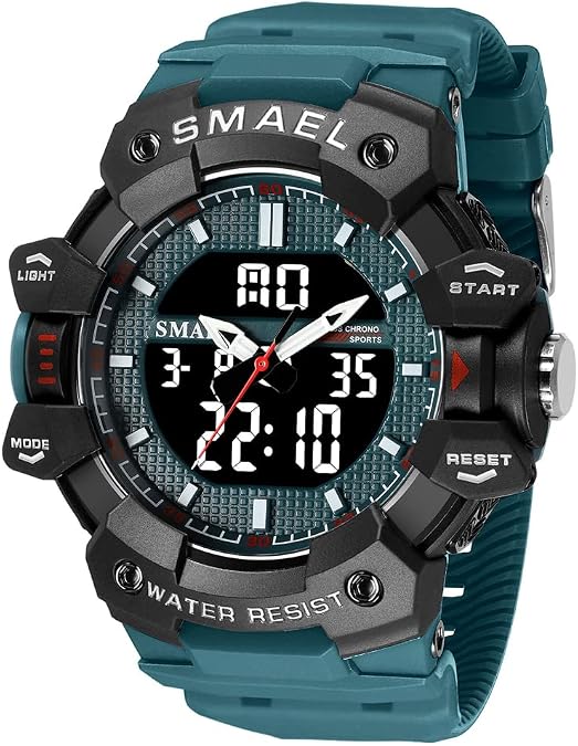 SMAEL Student Watch for Man Fashion Sport Quartz Digital Wristwatches 50M Waterproof Military Stopwatch Alarm Week Display Male Clock