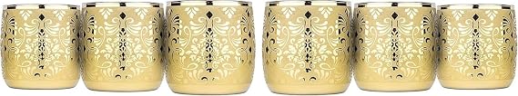 Golden Liberty Old Fashioned Whiskey Glasses 11 oz Crystal DOF Glass Set of 6 Premium Gold Pattern Bourbon, Scotch & Cocktail Tumblers Elegant Wedding, Anniversary & Birthday Gift