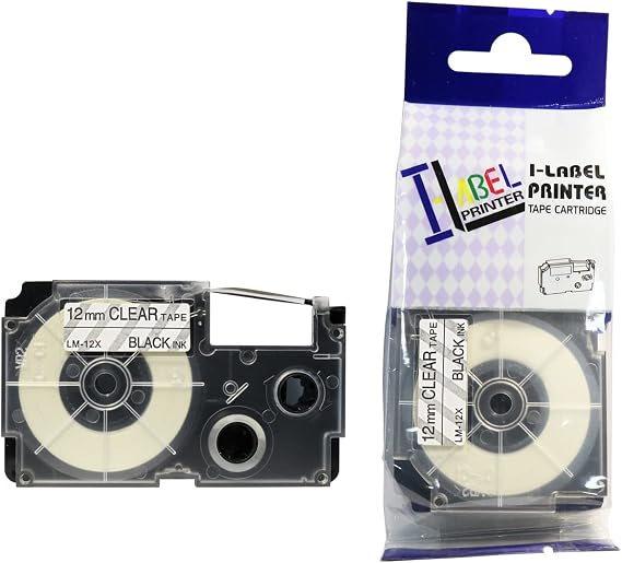 LM Tapes Premium Compatible Label Tape Replacement for Casio XR12X 1/2 in Black on Clear Labeling Tape for use in Caio XR-12X 12mm, 1/Pack