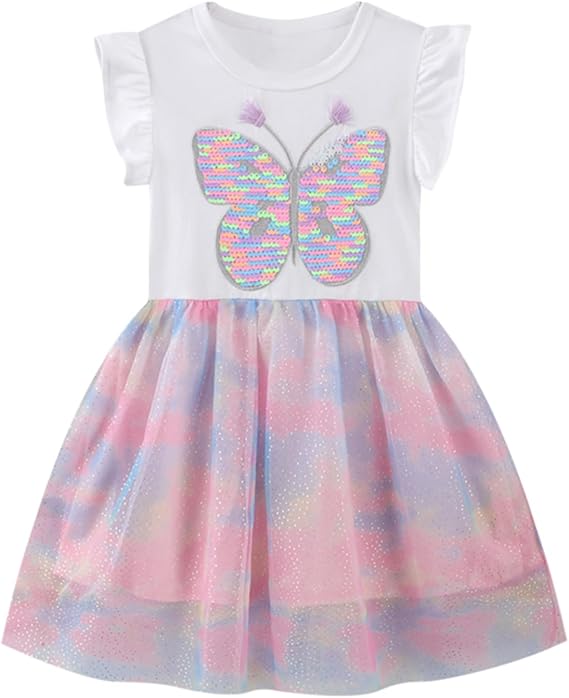 Toddler Girl Summer Dress Cotton Short Sleeve Midi Sundress