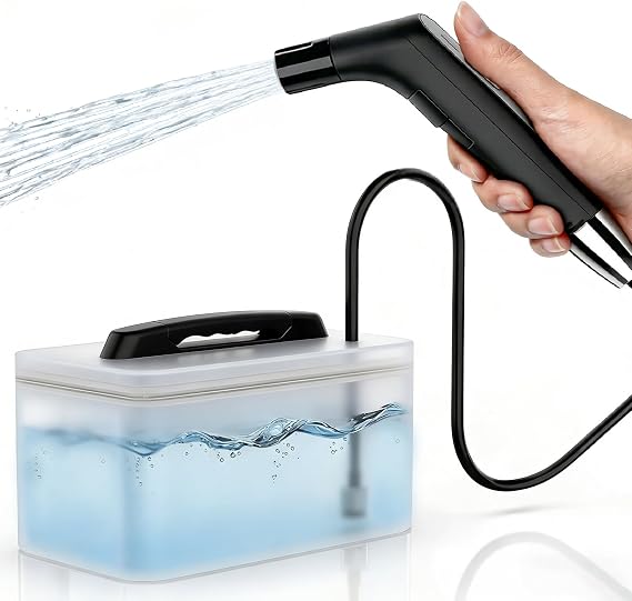 COSWE Portable Travel Bidet Electric Rechargeable Handheld Personal Bidet Sprayer for Hygiene Cleaning for Toilet with 2.3 liters Water container (Black), LIUW_JP2201