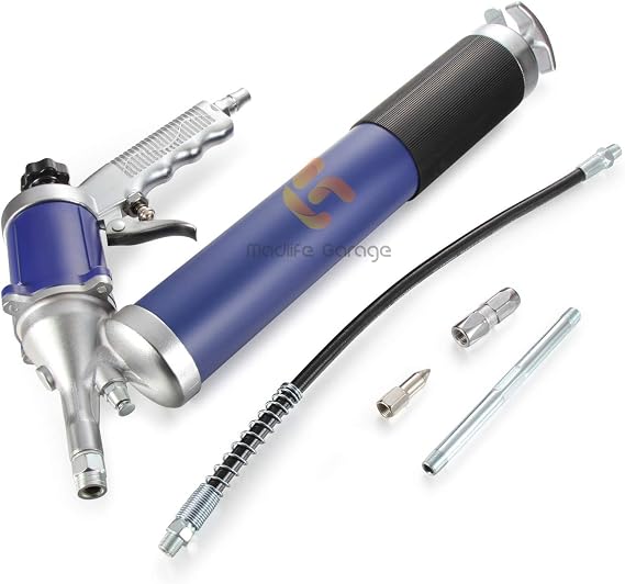 Heavy Duty 6000 PSI 14oz Air Grease Gun Pump with Rigid and Flexible Extension Lubricating