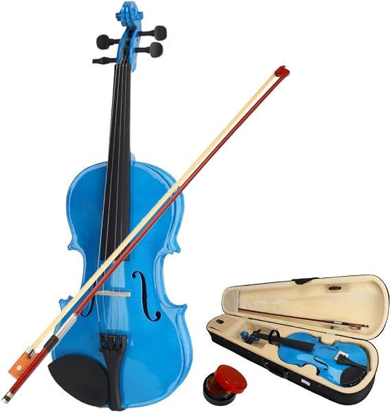 DESERT FOX 4/4 Full Size Acoustic Violin,Made from Basswood with Hard Case, Bow and Rosin (Blue)