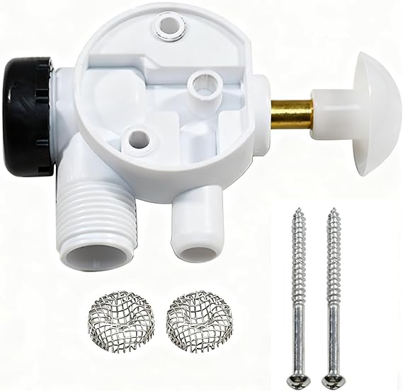 RV Toilet Water Valve Kit Compatible with Camper Trailer Boat Pedal Flush Toilets Stainless Mesh Filters & Screws 385314349