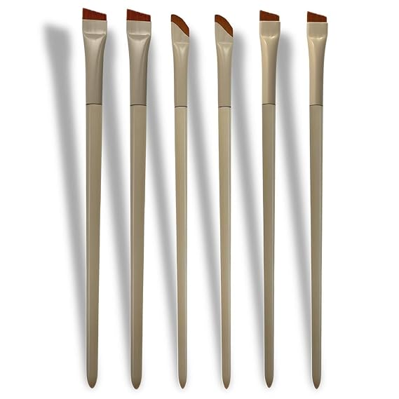 Angled Eyebrow & Eyeliner Brush Set 6 Ultra-Thin Precision Tools (Curved, Wide & Narrow) for Powder, Gel, Tint & Pomade Professional Kit for Eyebrows & Eye Makeup