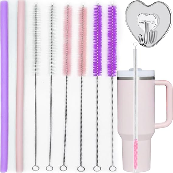 Straw cleaner brush straw brush for 40 oz stanley straw cleaner brush extra long 12 inch, Nylon Stainless steel small cleaning brushPink&Purple series