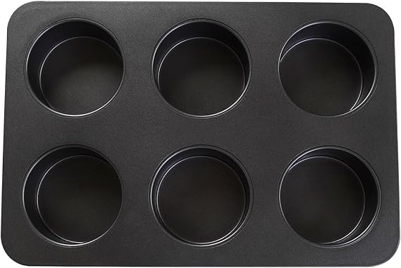 6 Cup Straight Edge 2.6 inch Muffin Cupcake Pan Nonstick Whoopie Pie Egg Frittata Cornbread Quiche Cheesecake Biscuit Cake Baking Tin Tray Mold for Toaster Oven Air Fryer