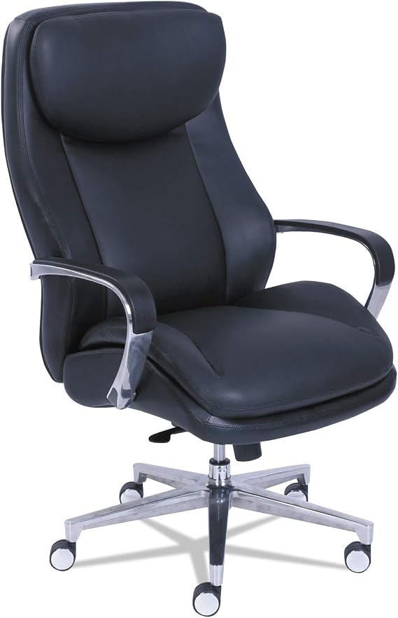 La-Z-Boy Commercial 2000 Big/Tall Executive Chair, Supports Up to 400 Lb, 20.5" to 23.5" Seat Height, Black Seat/Back, Silver Base