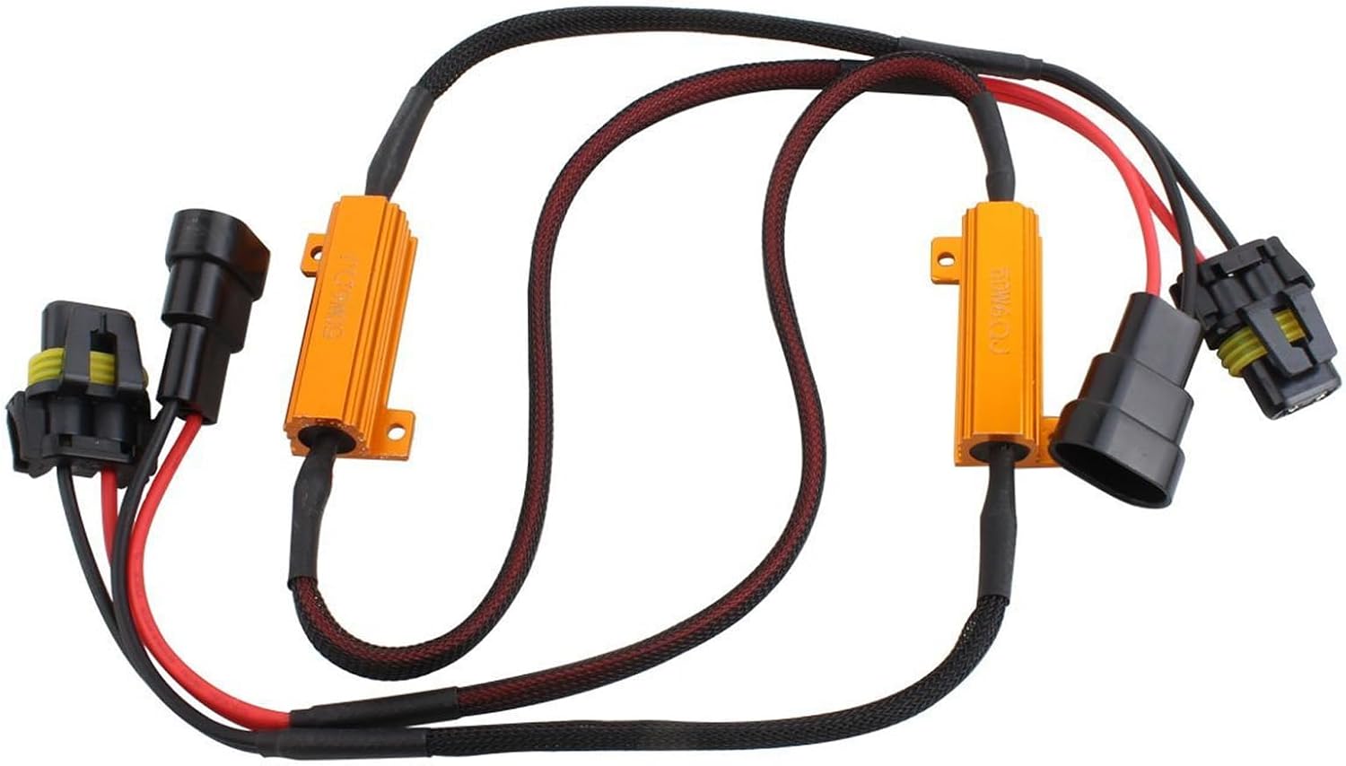 2 PCS 90059006 Car LED Light Bulb Decoder, Alloy Shell Ultra-high Frequency High Power Fog Light Resistor Decoding Line, Strobe Problem Solving Accessories, for Most Models Black & Gold