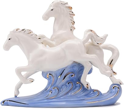 Ceramic Running Horse with Sea Wave Statue Attract Wealth Lucky Victory Home Living Room Bedroom Shop Cabinets Ornaments Decor TQGJNY58