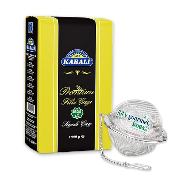 KARALI Premium Turkish Filiz Black Tea 1000g Loose Leaf Rich and Bright Full-Leaf Blend with My Gourmet Food Steel Tea Mesh Ball Resealable Pack for Daily Traditional Brewing