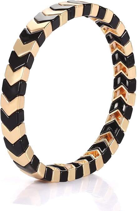 ANGLESJELL Rainbow Enamel Tile Bracelets for Women Multicolored Tile Bead Bracelets Colorful Chevron Beaded Stretch Bracelets Stackable Strand Bangles for Men Girls