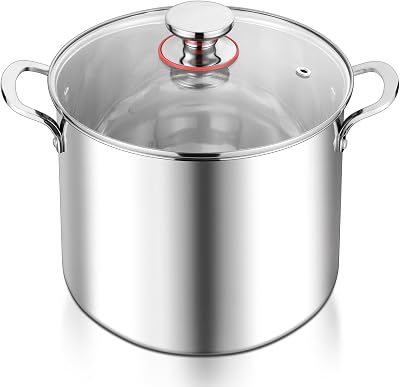 E-far 12-Quart Stock Pot, 1810 Stainless Steel Stockpot with Lid for Cooking Simmering Soup Stew, Heavy Duty Cookware Works wInduction, Non-toxic & Corrosion Resistant, Dishwasher Safe