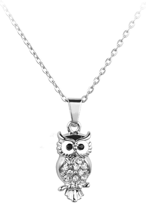 MiniJewelry Wise Owl Bird Pendant Necklace for Women Jewellery Family Sister Daughter Granddaughter Best Friends Graduation Birthday Black Clear Cubic Zirconia