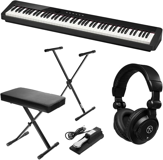 PX-S1100 Privia 88-Key Slim Digital Stage Piano w/Bluetooth Adapter, Black Bundle with Turnstile Audio TAPH100 Closed-Back Headphones, Keyboard Stand/Bench Pack with Sustain Pedal