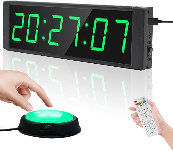 Gym Timer Clock for Home Gyms, Fitness Time with Start/Stop Button, Interval Timer for Workout, Stopwatch/Countdown Time with Remote, 12/24H Digital Wall Clocks(Green)
