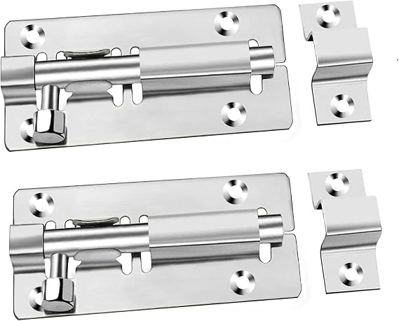 2 Pcs Door Lock Security Latch Lock,3 Inch Slide Door Latch Bolts Lock with Screws，Stainless Steel Sliding gate Latch- for Bathroom, Toilet, Shed, Shower, Bedroom,Garden