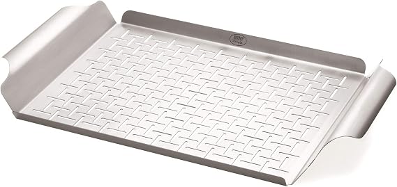 Weber Grill Pan, Stainless Steel for Gourmet Grilling | Durable Stainless-Steel Pan for Small or Delicate Foods, 1/8" Slits for Drainage, Wide Carry Handles - Grill Accessory