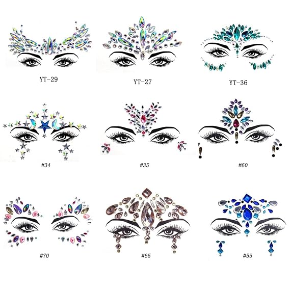 Face Gems Jewels Rhinestone Stickers Adhesive Crystal Glitter Jewel Tattoo Sticker Face Stick Gems for Women Festival Accessory Makeup