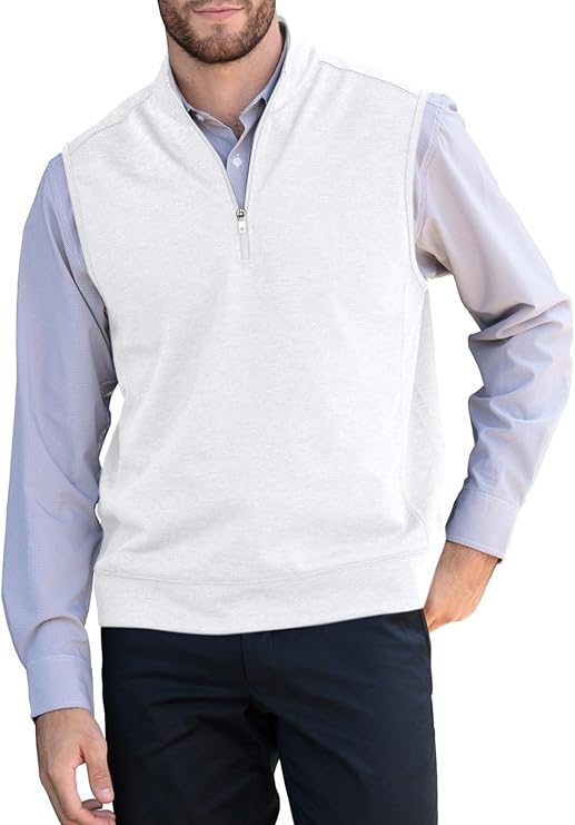 Makkrom Mens Quarter Zip Sleeveless Golf Vest Pullover Stand Collar Casual Vests Outerwear