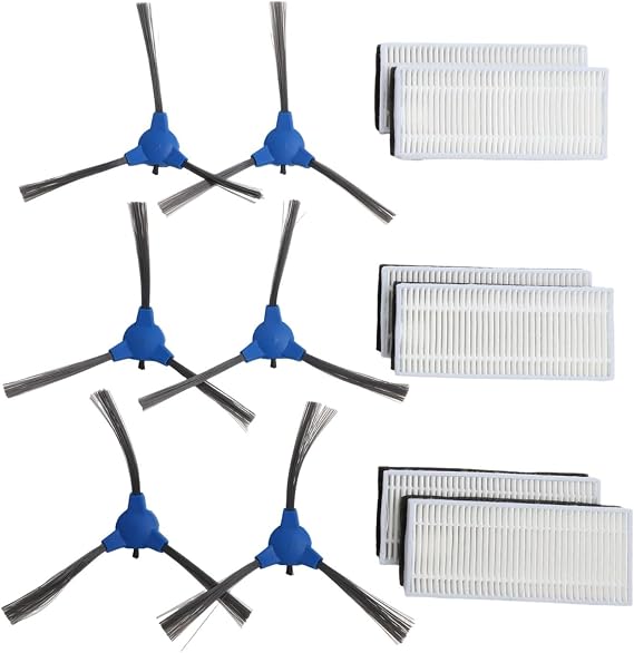 for COREDY Robot Vacuum Replacement Parts, 12Pcs Side Brushes And Filters For R3500 R650 R600 for GOOVI 1600PA for XIEBRO for K10 C800 D900 for DEENKEE DK600 BG600