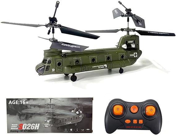 RC Helicopter Aircraft, S026H Dual-Rotor Transport Aircraft 2.4G RC 3CH Dual-Rotor Military Aerocraft Model RC Airplane for Beginner Adult RTF VersionArmy Green