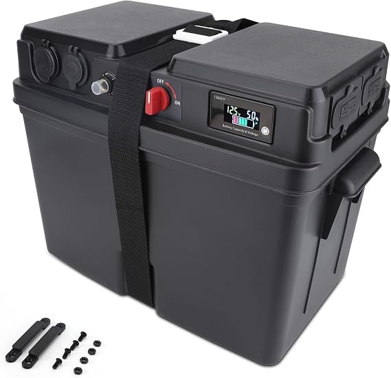 12V Battery Box Outdoor Portable Marine Battery Box Multi-Function Marine Smart Battery Box with Circuit Breaker for RV Marine Camping Trolling Motor-Waterproof