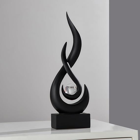 Black Decor Modern Flame Statue Home Decorations for Living Room, 11.8" H Shelf Decor Accents, Abstract Art Resin Sculpture for Dining Room Office Coffee Table Centerpiece