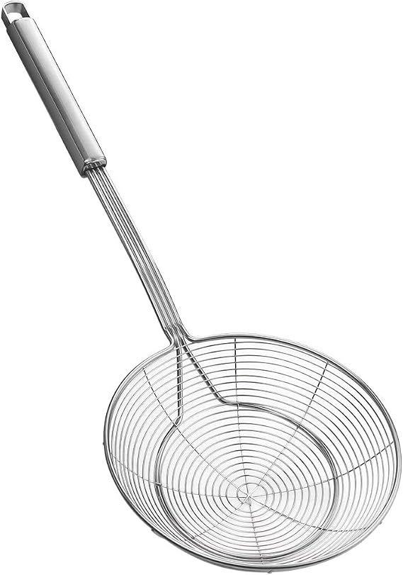 Strainer Skimmer Spider Ladle Stainless Steel, Kitchen Wire Net Spoon with Handle for Frying Scooping Food, Pasta, Spaghetti, Noodle (Diameter: 6.2inch/16cm, Total Length: 16.2inch/41.3cm)