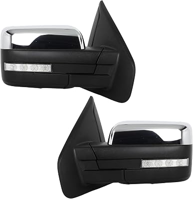 Towing Mirrors Fit 2004-2014 for Ford for F150 with Power Heated Turn Signal Puddle Light Driver and Passenger Side Chrome Tow Mirror Pair Manual Folding