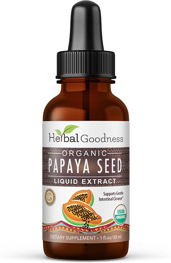 Herbal Goodness Papaya Seeds Digestive Enzymes 1oz -Organic Papaya Seed Extract for Gut & Digestive Health | Detox Cleanse Support, Non GMO, Gluten-Free, Raw, Unprocessed for High Potency