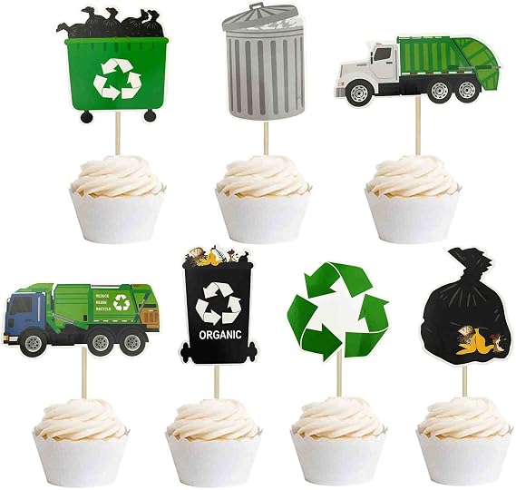 Garbage Truck Birthday Party Supplies Garbage Truck Cupcake Toppers for Trash Garbage Truck Party Supplies