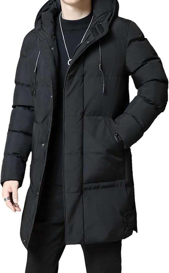 Men's Puffer Jacket Hooded Zip Up Long Coat Warm Quilted Padded Jackets with Pockets