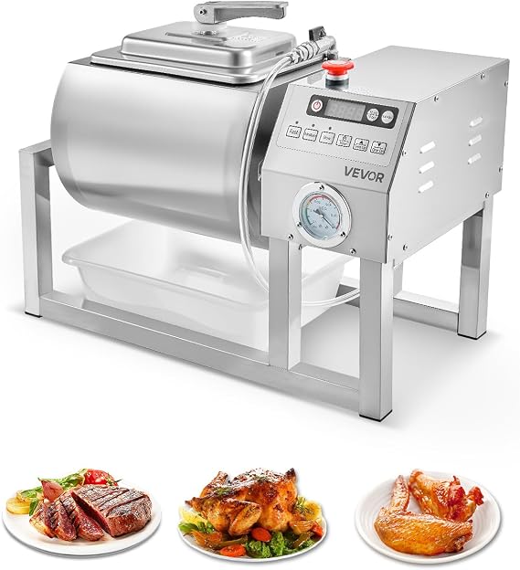 VEVOR Commercial Meat Tumbler Marinator, 20L Vacuum Tumbler Marinating Machine with Bidirectional Rotation and 3-Speed, Stainless Steel Vacuum Curing Machine for Chicken Steak Pork, Restaurant