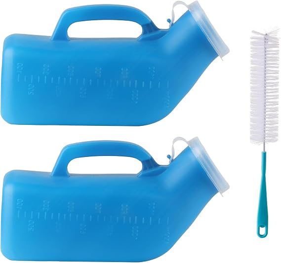 2pcs 1200ml Urine Bottles Male, Leak-Resistant Portable Urinal for Men with Handle & Lid, Wide Mouth Bedside Pee Bottle for Travel, Camping & Emergency Use