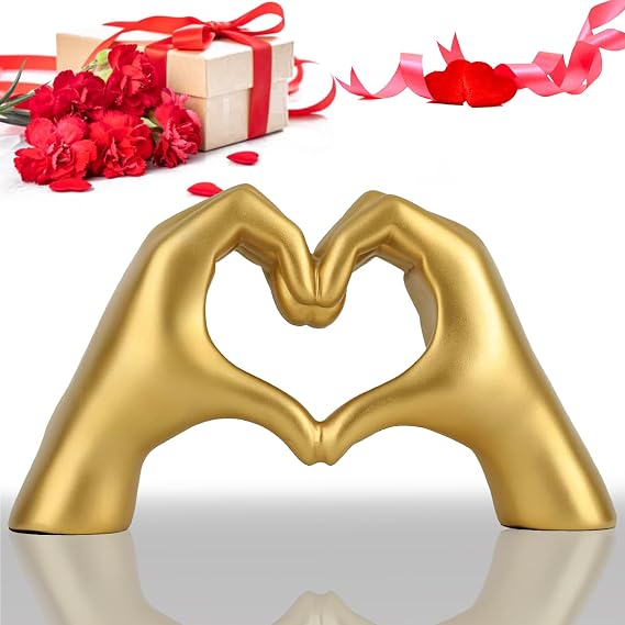 Heart Hands Sculpture - Gold Decor Love Hand Statue, Modern Art Statue Home Decoration, Hand Gesture Sculpture